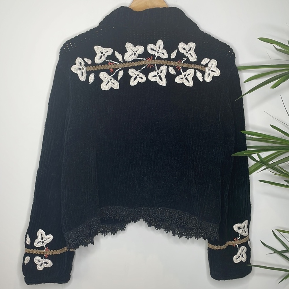 Vintage Sandy Starkman || Chenille Button Front/Ribbon Art Sweater/Jacket - Picture 14 of 17